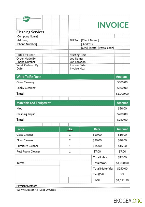 Modèle de facture de services de nettoyage template
